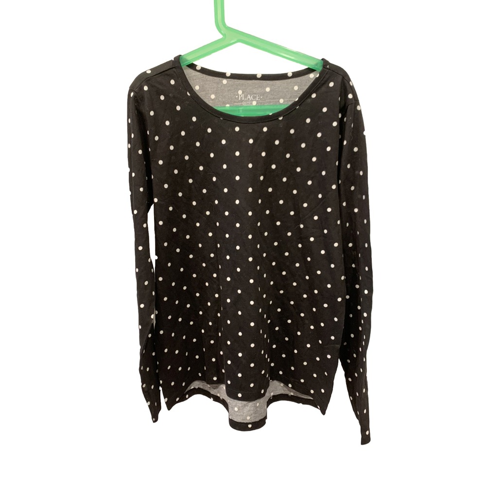 Childrens Place Girls Long Sleeve Shirt Black White‎ Polka Dots Size XL